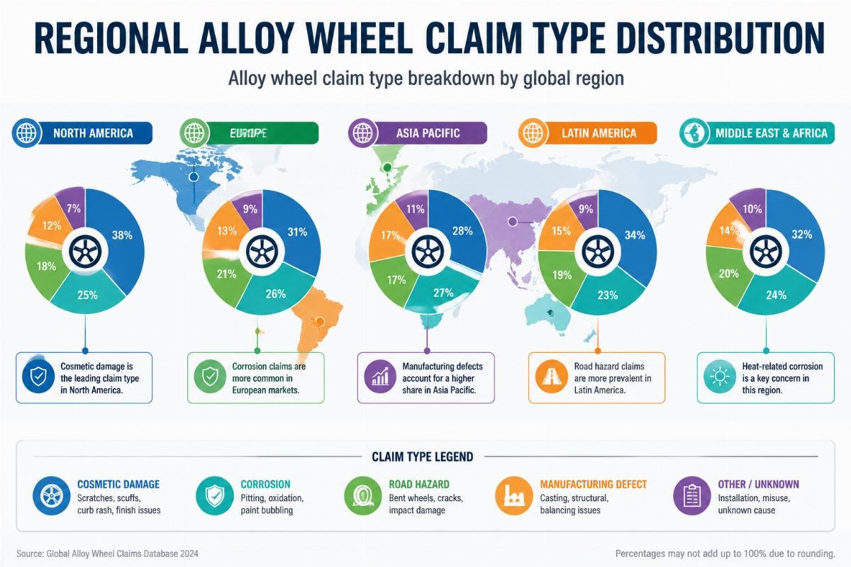 Regional alloy wheel claim type distribution infographic