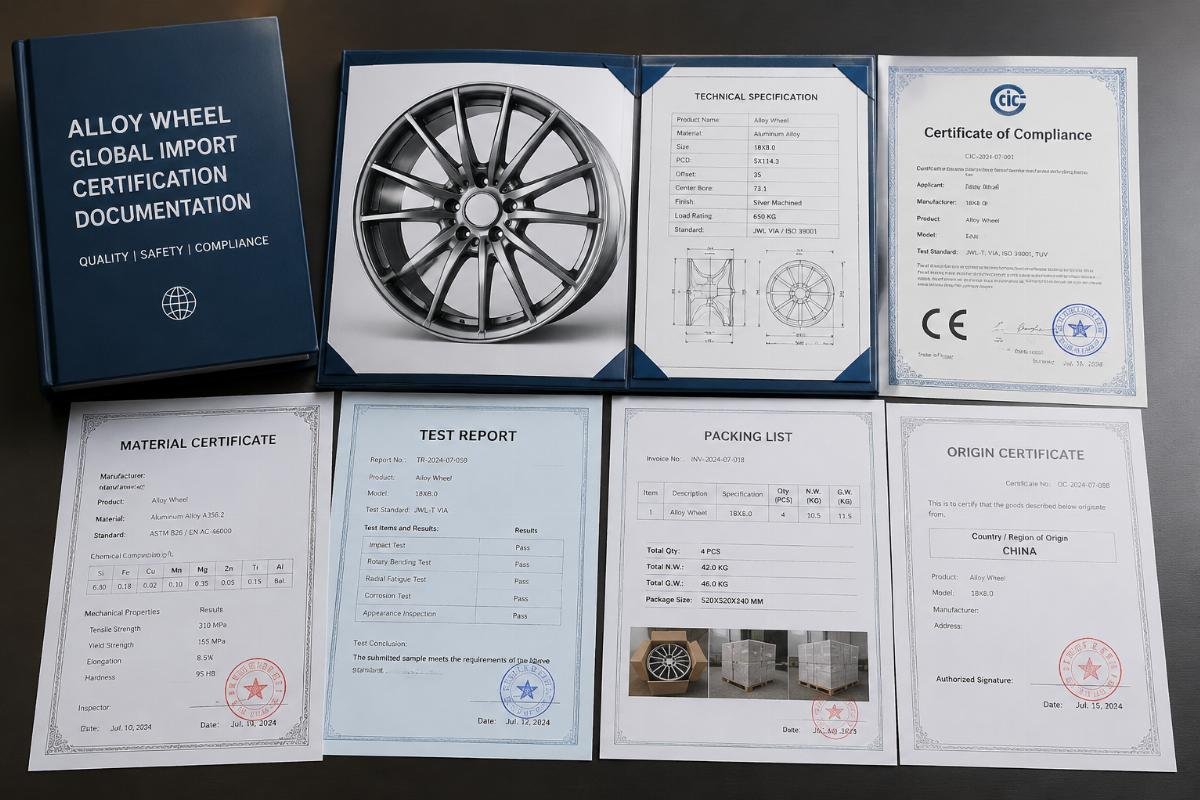 Certified alloy wheel documentation package for global import