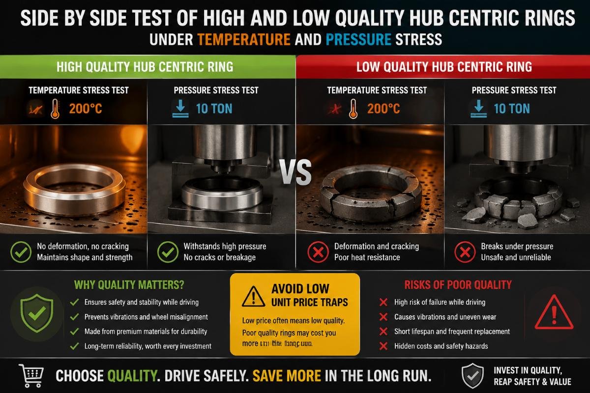 avoiding low unit price traps for bulk hub centric ring purchases Side by side test of high and low quality hub centric rings under temperature and pressure stress