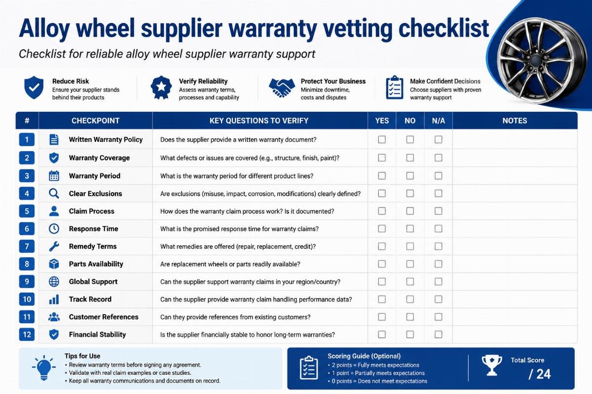 Alloy wheel supplier warranty vetting checklist