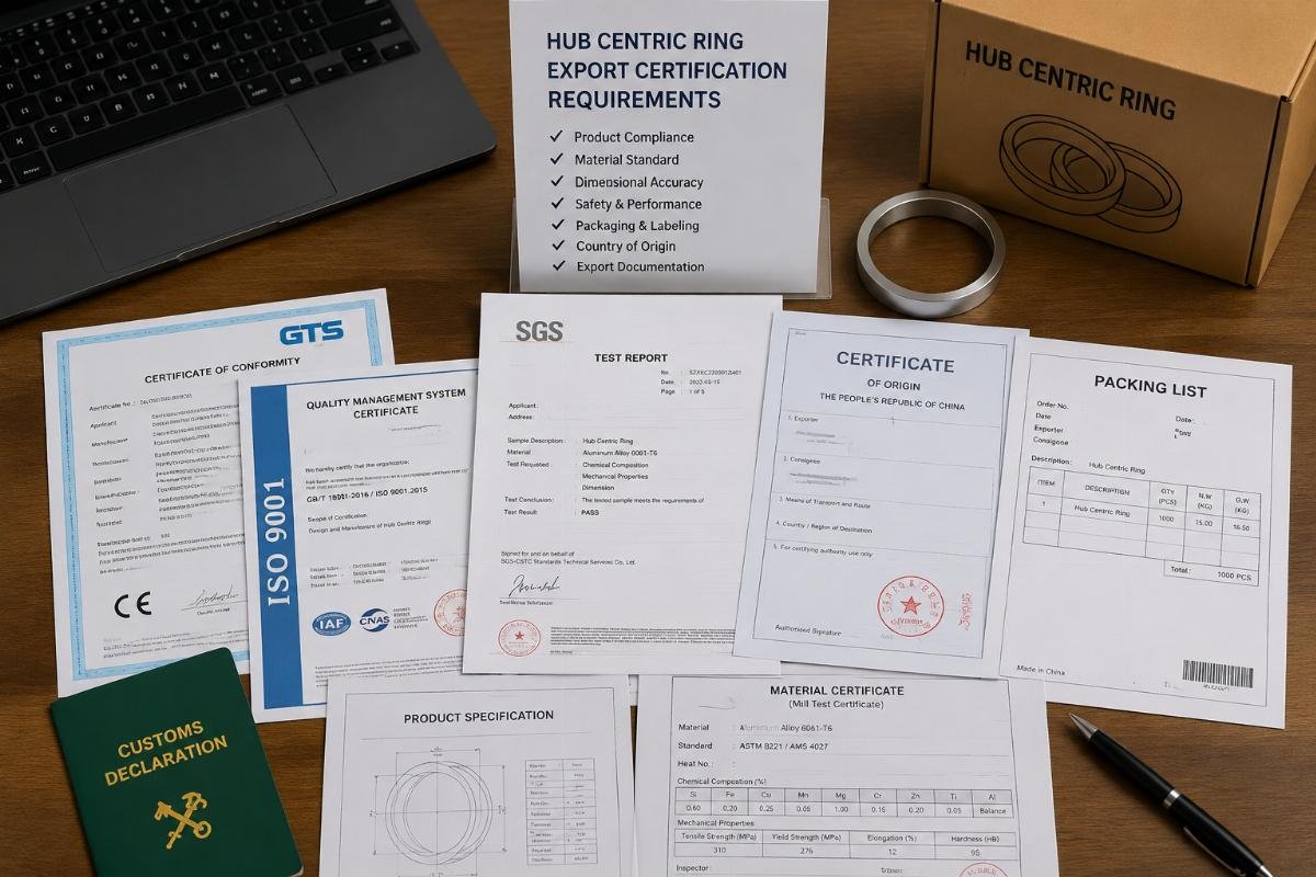 Certification document samples for auto part export displayed on a desk