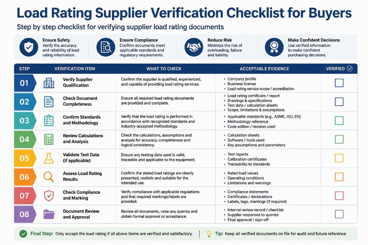Step by step checklist for verifying supplier load rating documents