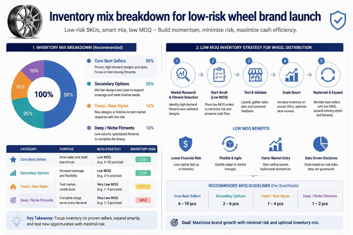 Inventory mix breakdown for low-risk wheel brand launch