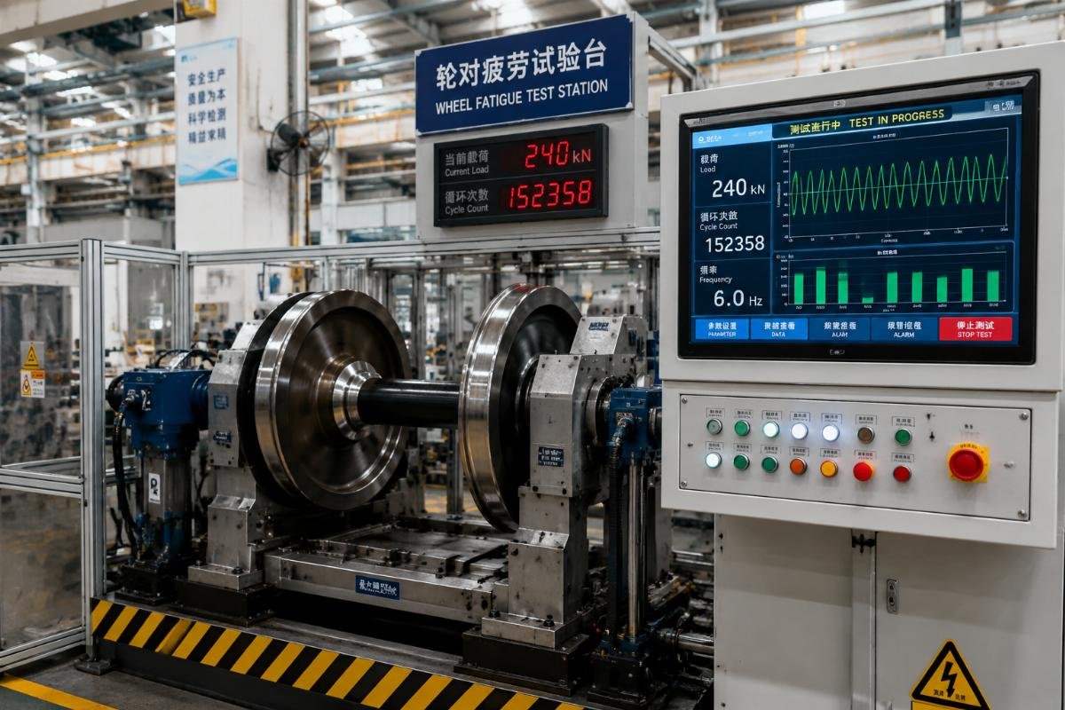 On-site production line wheel testing stations Post-heat treatment wheel fatigue test station in active use