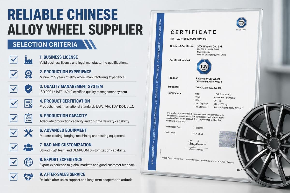 A list of supplier qualification checkboxes next to a sample product certification document
