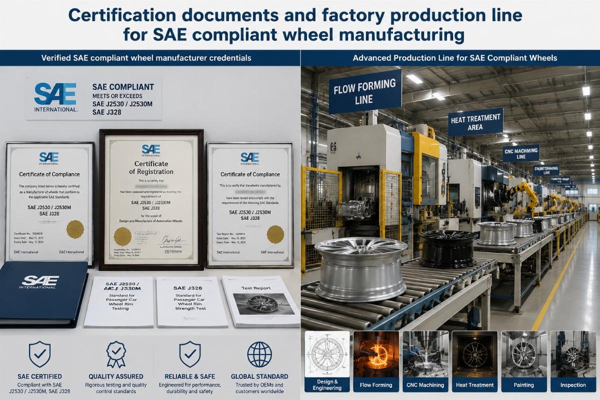 Certification documents and factory production line for SAE compliant wheel manufacturing