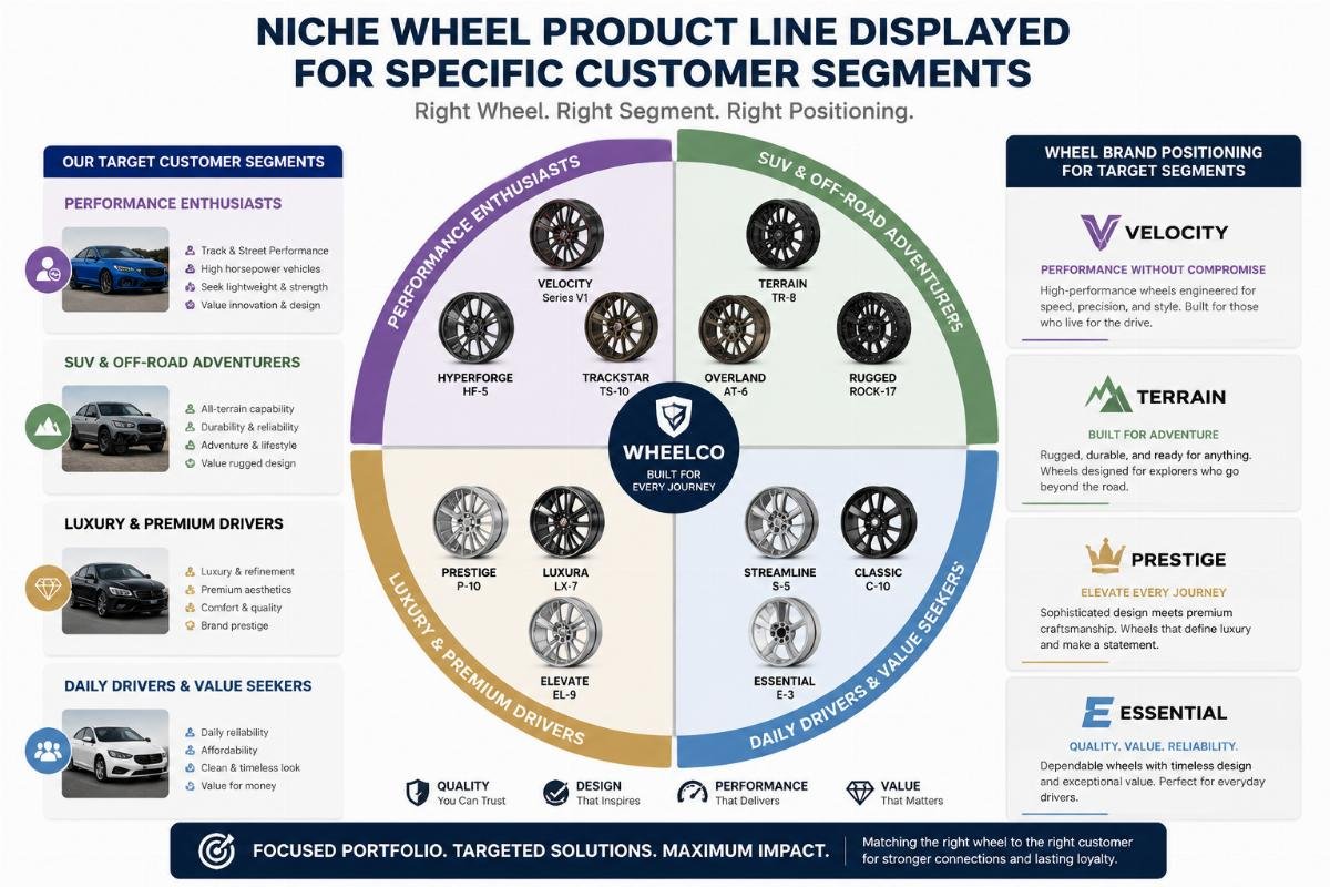 Niche wheel product line displayed for specific customer segments