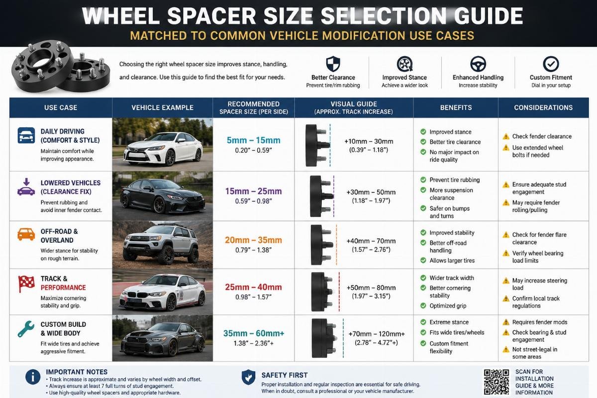 Wheel spacer size matching for different business use cases Wheel spacer size selection guide matched to common vehicle modification use cases