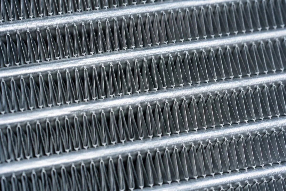 Close-up of aluminium condenser fins