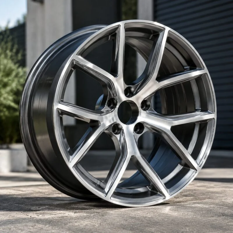 Forged alloy wheel with machined spokes